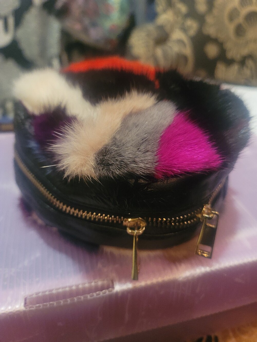ROSEBUD Patchwork Fur & Faux Leather Make Up Bag or Clutch